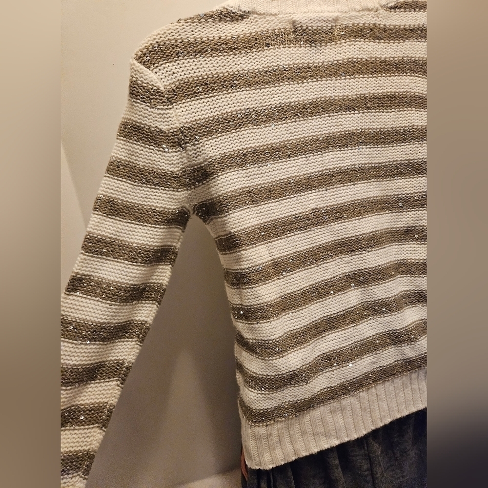 Arizona Jeans Co Cropped Striped Sequin Cable Knit Sweater - Picture 15 of 16